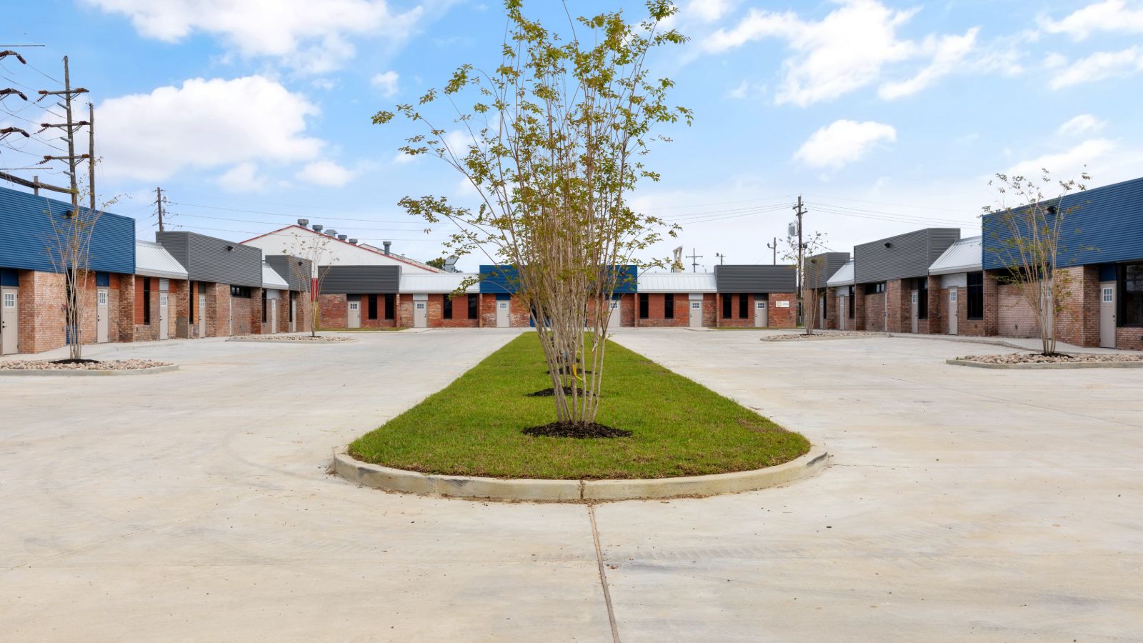 Open space surrounded by brick buildings